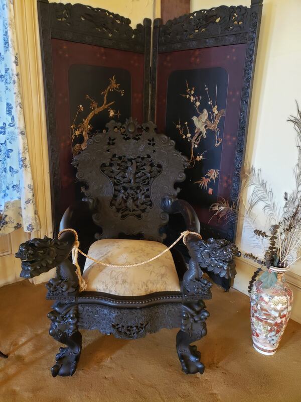 A chair from the Ming dynasty at the notoriously haunted Wilson Castle in Proctor, Vermont.